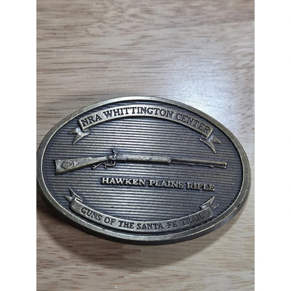 NRA Whittington Center Hawken Plains Rifle Brass Belt Buckle Vintage Brass Tone